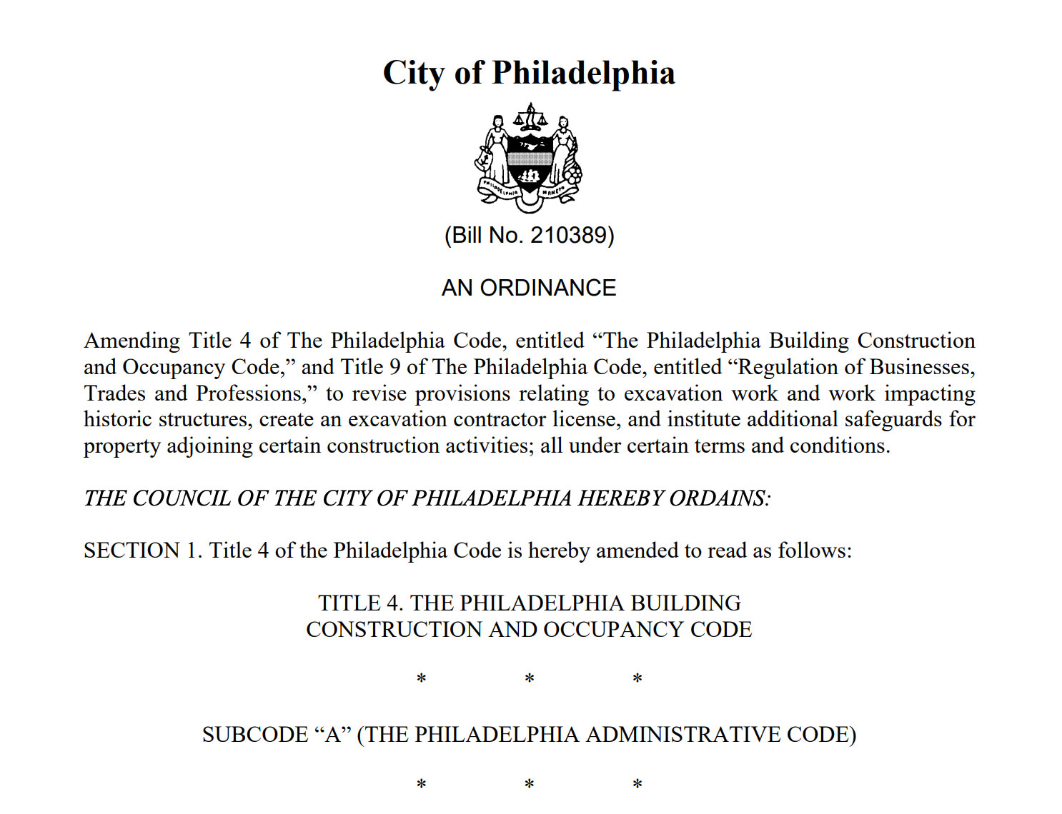 Bill #210389 Adds New Regulations for Excavation Work in the City